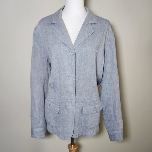 Coldwater Creek Linen Blazer Womens XL Preppy Chambray Classy Formal Business - Picture 5 of 23