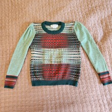 Justin Charles Coordinates Vintage Girls Sweater Green Red Made in USA