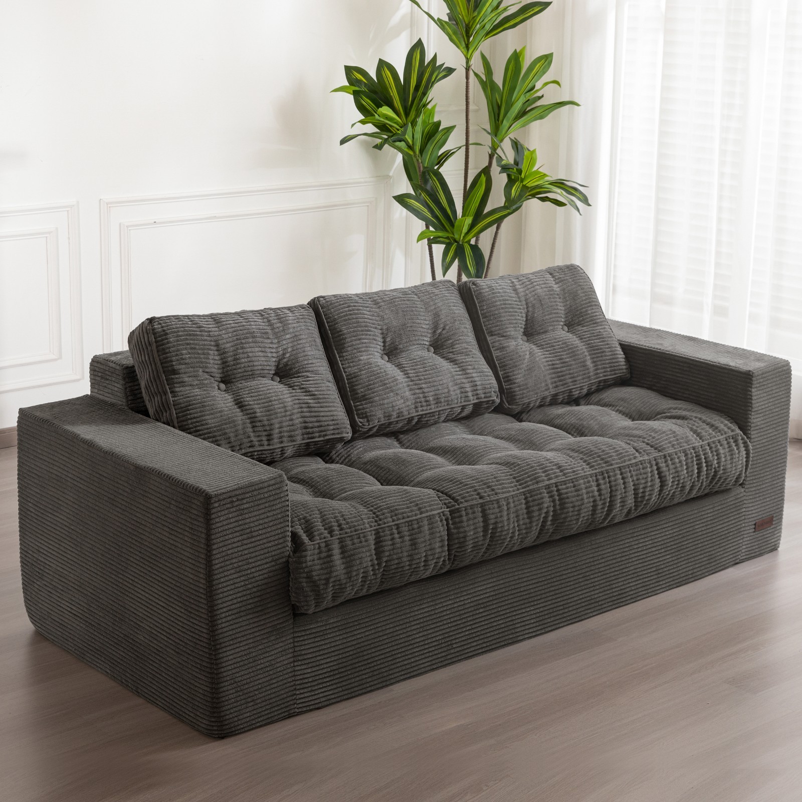 MAXYOYO Corduroy Boneless Couch,Comfy Sofa Couch with Tufted Cushion & Backrest
