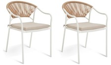 Elvas Set of 2 Rattan Effect Garden Chair Natural Metal Frame