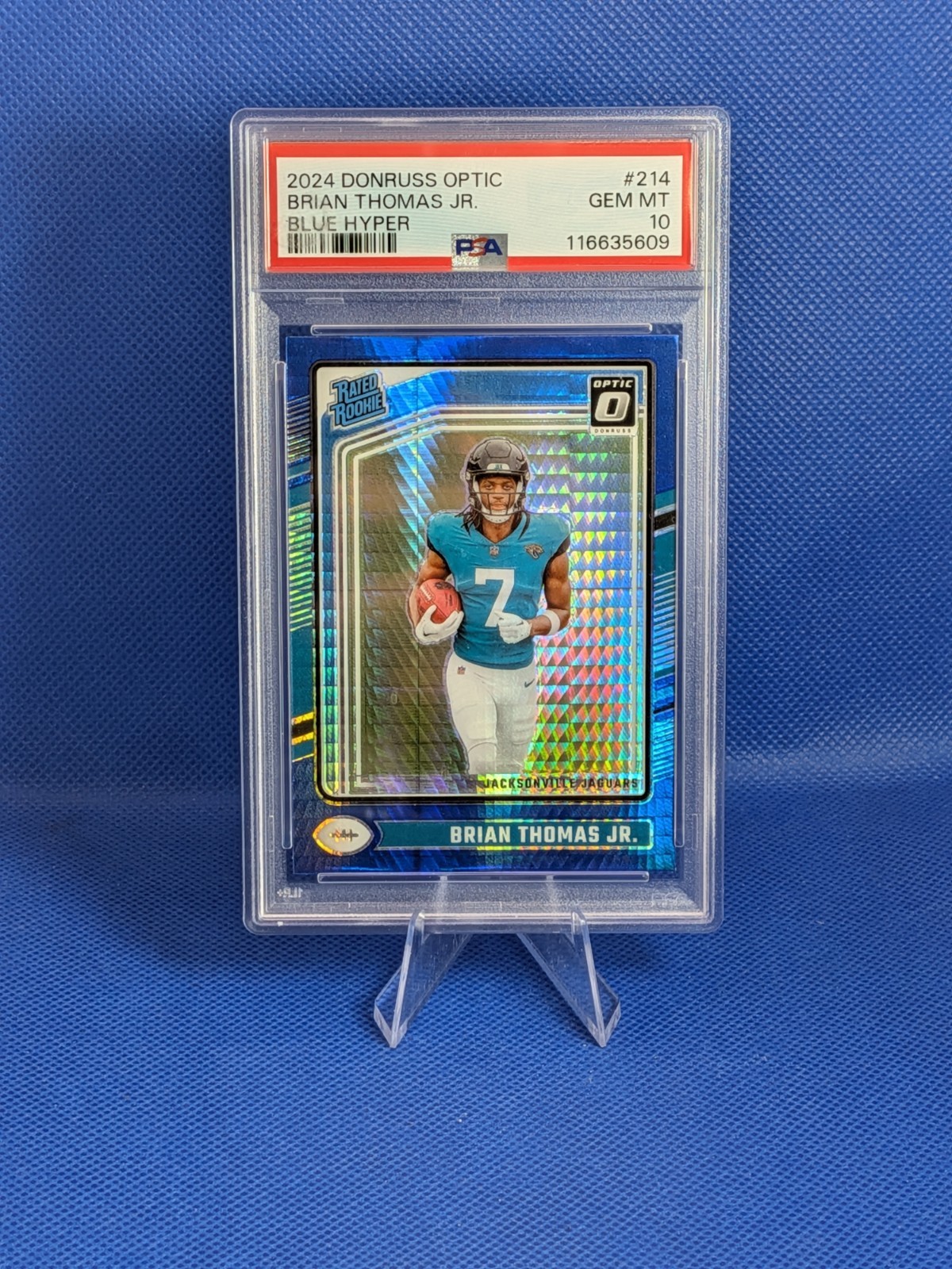 2024 Donruss Optic - Rated Rookie Brian Thomas Jr. #214 Blue Hyper Prizm PSA 10 
