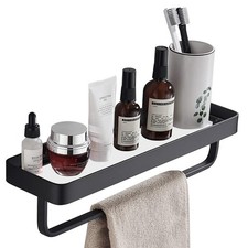15.7 Inch Bathroom Tempered Glass Shelf with Towel Bar,Wall Mounted Aluminum ...
