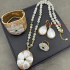 Natural Mother of Pearl Shell Gems Inlay Earring Ring Bracelet Pendant Necklace