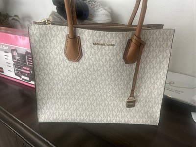 Michael Kors Mercer Convertible White Logo Large Satchel Tote with free wallet 