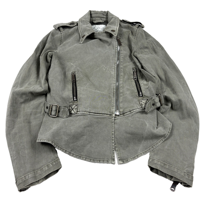 Diesel Womens Streetwear Cropped Moto Jacket Faded Gray Cotton Zip