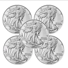 Lot of 5 - 2024 $1 American Silver Eagle 1 oz BU Bullion Lot