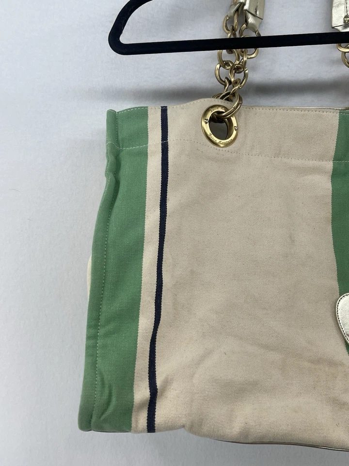 Bolso de Mano Vintage Y2K Juicy Couture Verde Y Rosa Rayas Lona Cadena Pesada Foto 2 de 4