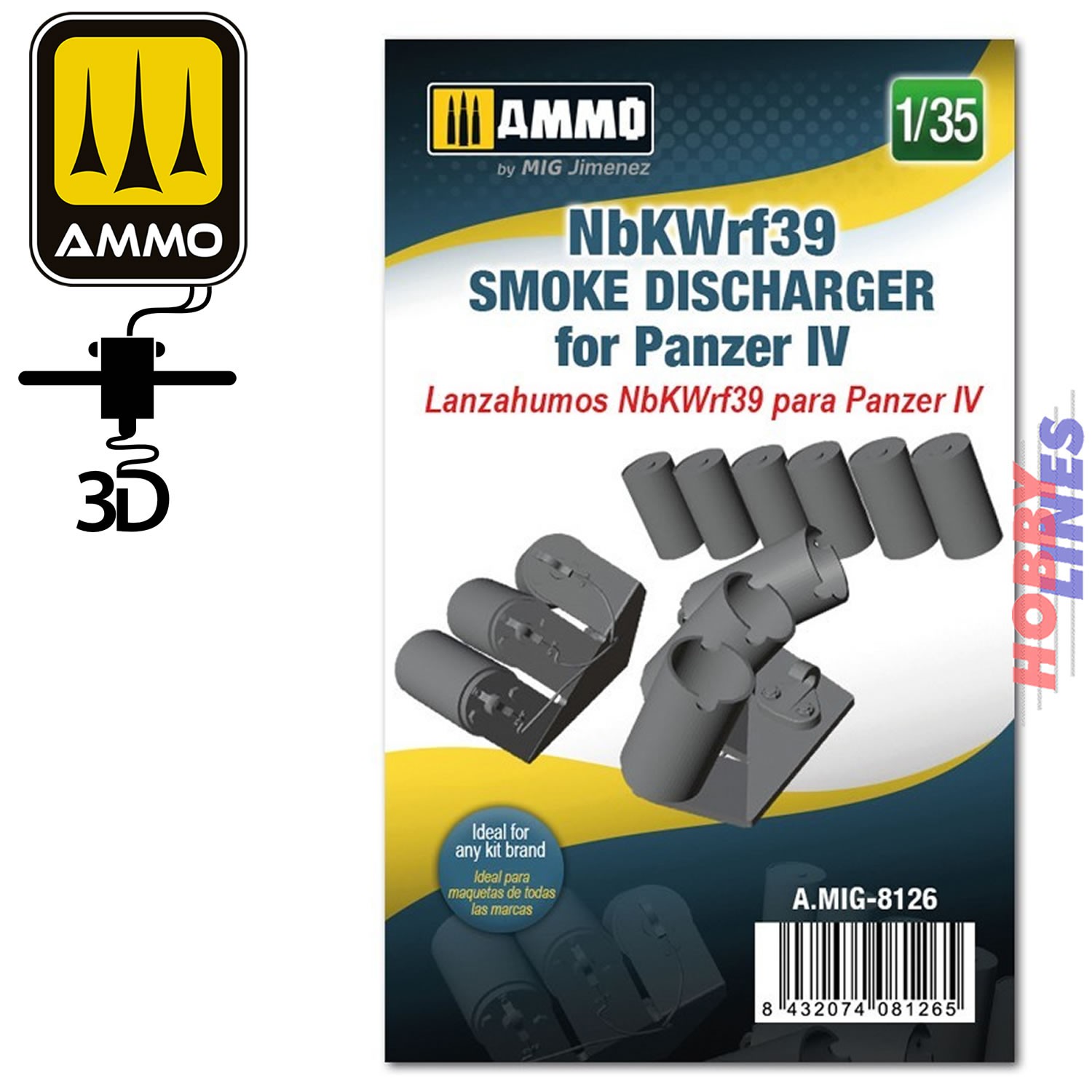 NbKWrf39 SMOKE DISCHARGER for PANZER IV 1:35 3D Printed Ammo Mig Jimenez MIG8126