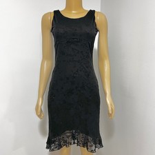 Up Front Black Floral Glitter Sheer Ruffle Hem Sheath Dress Size XS