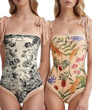 NWOT Reversible Floral One Piece Swimsuit Women Bathing Suit Vintage Cute SZ M