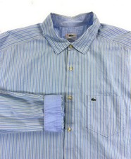 Lacoste Men's Button Front SLIM FIT 100 Cotton Pocket Blue Stripe Shirt 45 XXL