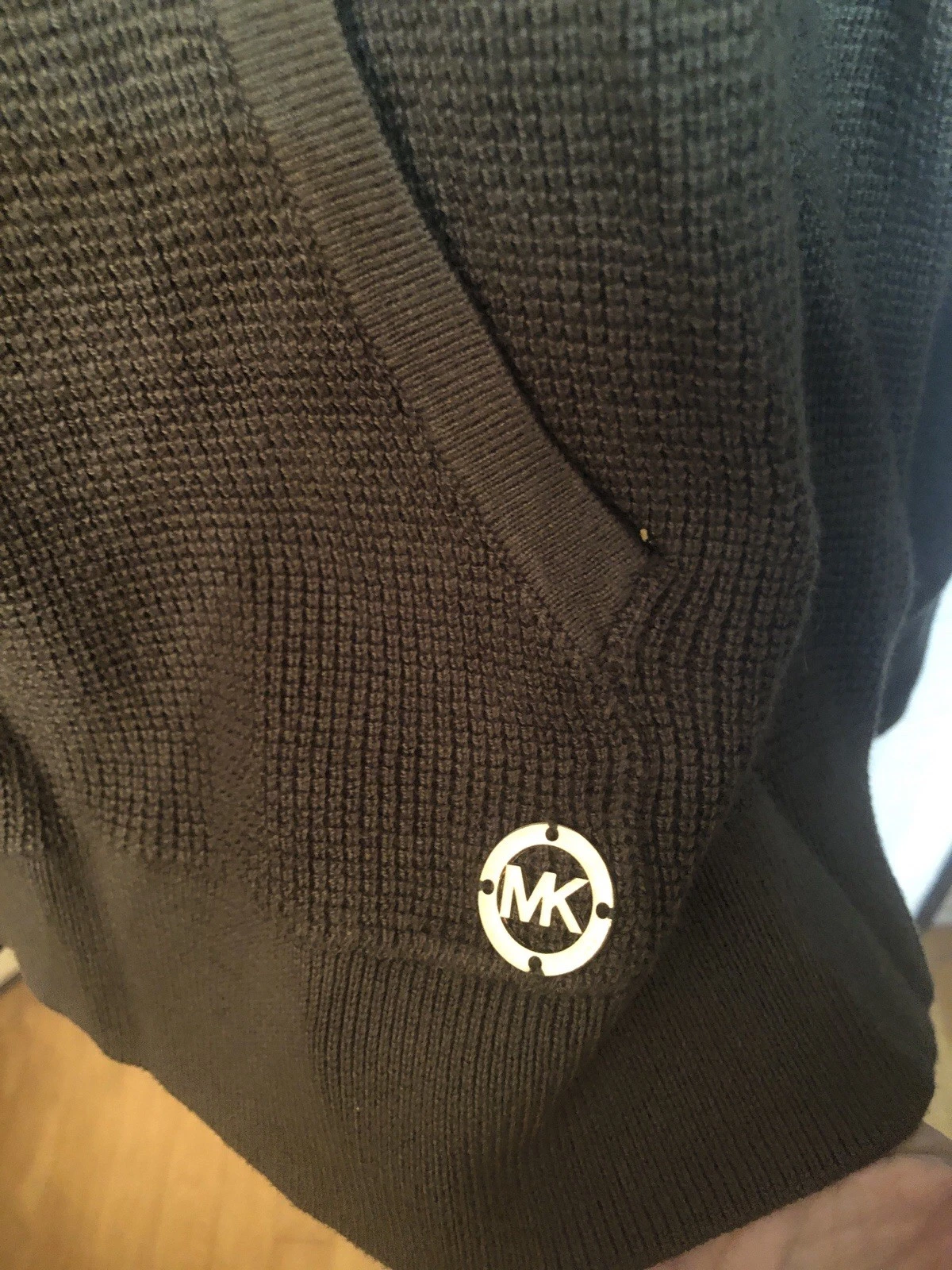 Felpa con cappuccio maglione donna Michael Michael Kors waffle termico verde oliva taglia large