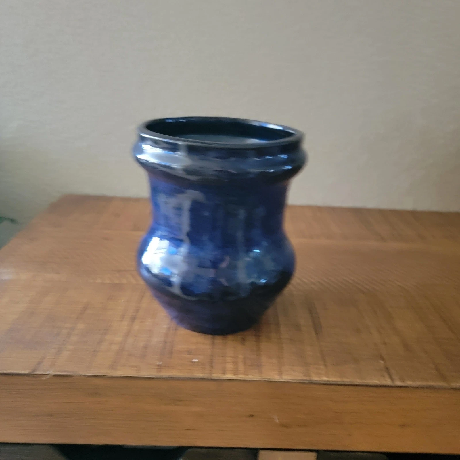 Vintage Studio Pottery Vase Signed 1994 with Cobalt Blue Glaze 7.5 Inch Handmade