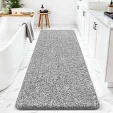 Plush Light Grey And White Microfiber Bathroom Runner Rug 24x60 In Non Slip