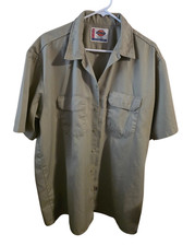 Dickies Men s XL Green Short Sleeve Button Front Work Shirt Twill Cotton/Poly