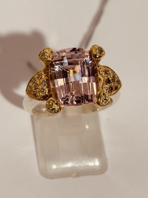 Rosentopas Ring Gr-7,25 natürliche Diamanten 925 Silber vergoldet 14K Gelbgold