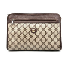 Vintage GUCCI Clutch Bag GG PVC Leather Brown Purse Authentic