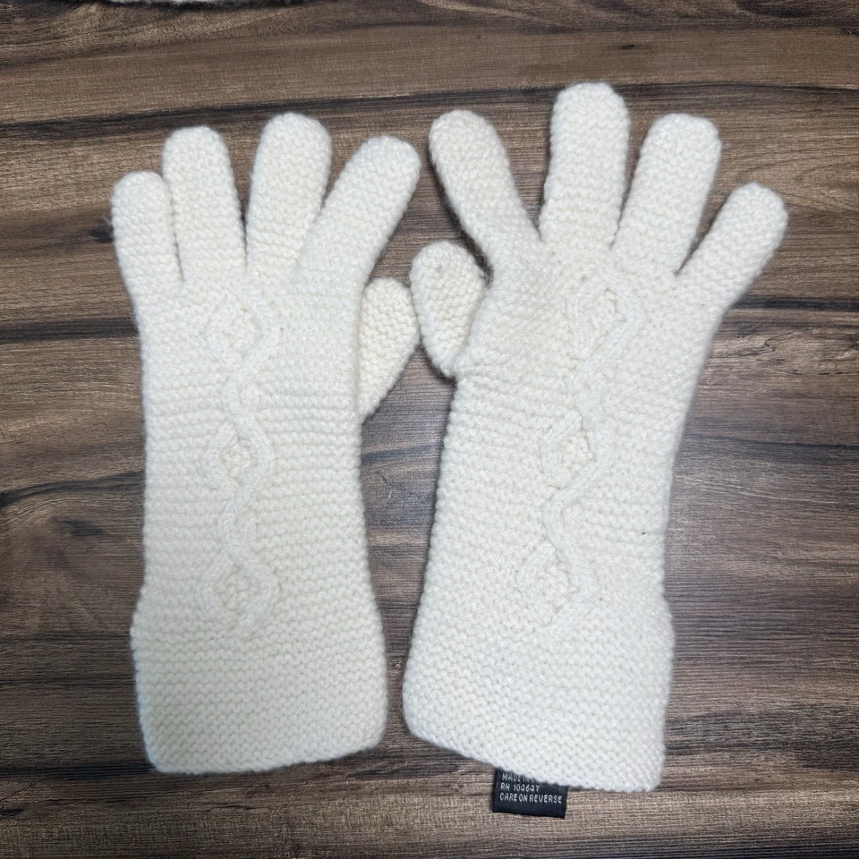 Blanco + Warren 100% Cachemira Invierno Tejido Conjunto Sombrero Bufanda Guantes Marfil Cable Tejido Foto 4 de 4