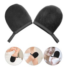 2 Pcs Plush Body Lotion Mittens Black Gloves for Sun Cream and Tanning Apply