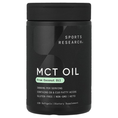 Sports Research MCT Oil 1000 mg 120 Softgels Dairy-Free, Egg-Free, Fish Free,