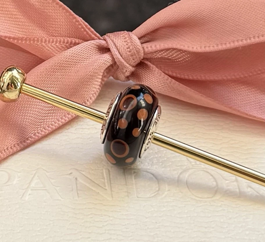 Original Pandora Murano „Bubble“ schwarz, braun 925 silber #790689
