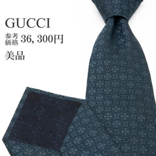 GUCCI Tie Jacquard Silk Navy Blue Dot G Logo Mark