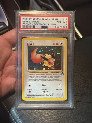 PSA 8 2000 Pokemon Black Star Eevee-Holo Promo- Pokemon League #11 with SWIRL 🌀