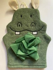 Cute Hippo Baby Bath Mitt Towel 23x18cm Soft Green Cartoon Animal Shower Sponge