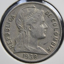 1938  Colombia 2 Centavos *LIBERTAD, Philadelphia mint (USA)
