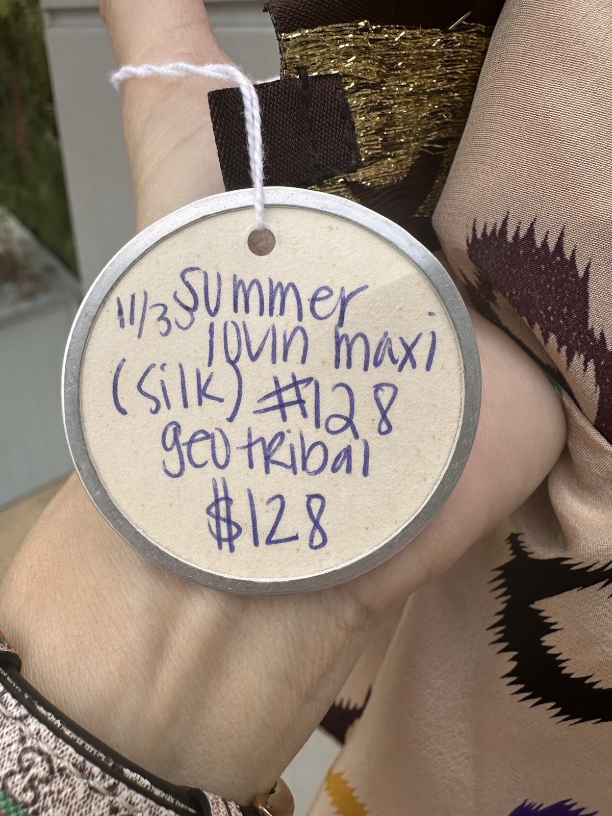 BLU MOON By PLANET BLUE Silk Maxi Slip Dress Ruffle Geo Print Sz S Vacation Y2K