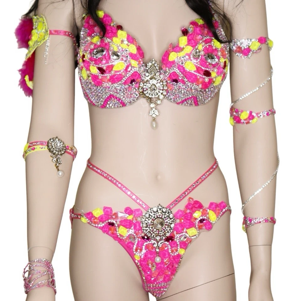 Bikini FMG Couture hecho a mano rosa y amarillo Foto 3 de 4