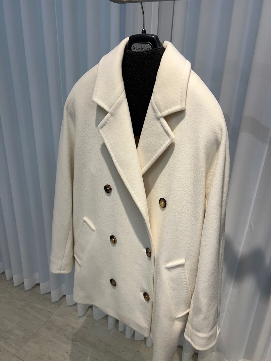 MaxMara Double-Breasted Label Short Icon Coat White 101801