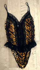 VINTAGE 80s FREDERICK'S OF HOLLYWOOD LINGERIE TEDDY LEOPARD PRINT WOMEN'S SMALL