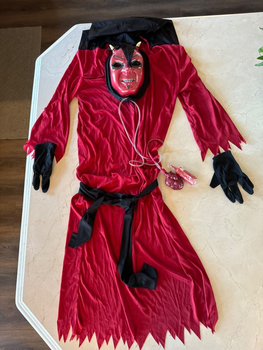 Halloween PC BLEEDING DEVIL Costume SZ 12-14 CHILD Large Black HOOD Girl  BOY