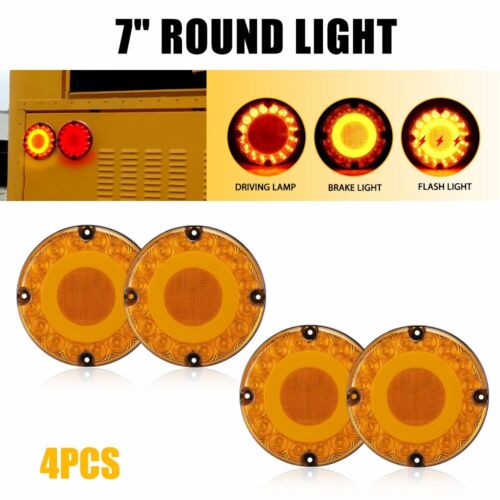 7" 4X Round Amber 36LED Trailer Truck Reverse Backup Lights Tail Amber Lens 12V