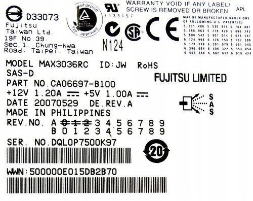 Fujitsu Max3036rc 36gb 15k SAS 3g 3.5'' - Picture 3 of 3