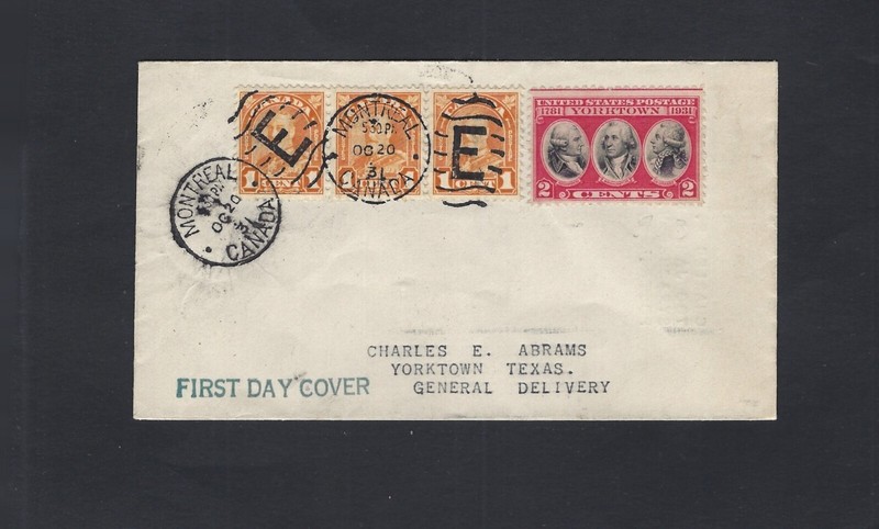 CANADA-1931-COVER-FDC-STRIP OF 3-ONE CENT-MONTREAL TO USA-F-VF-#B2