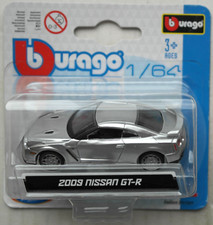 Bburago 2009 Nissan GT-R argento metallizzato 1:64 nuovo/confezione originale auto sportiva auto car '09