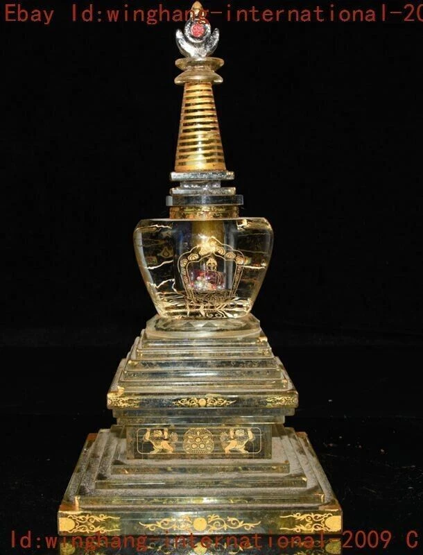 Templo budista tibetano vidrio tallado Sakyamuni Buda estupa pagoda torre estatua Foto 2 de 4