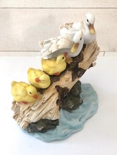 Vintage Ducks on a Log Figurine Ceramic Statue Mama Duck  Ducklings Taiwan