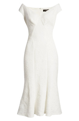 NWT TADASHI SHOJI Agnes Rose in White Jacquard Cap Sleeve Trumpet Dress 6