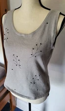~VINTAGE 90's~ Womens Embroidered Sequin Scoop Neck Tank Top Gray Knit M 
