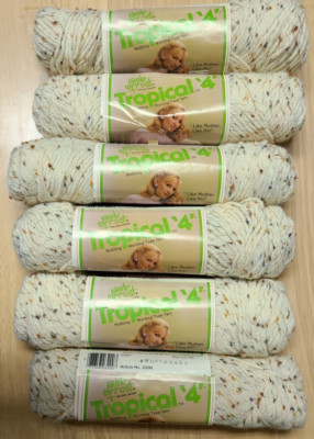 6 Skeins 2oz Jack Frost Tropical 4 Yarn Ivory with Blue Rust Gold Flecks