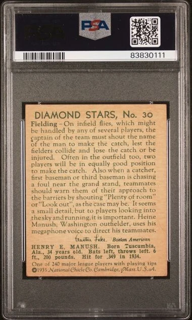 Diamond Stars #30 1935 Heinie Manush Salón de la fama, 'W' en la manga. PSA 5 PRECIO MÁS BAJO Foto 2 de 2