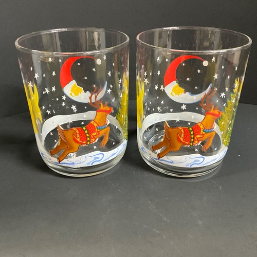 Vintage Libbey Christmas Tumblers Glasses (2) Christmas Scenes 4” H Retro - Picture 5 of 13