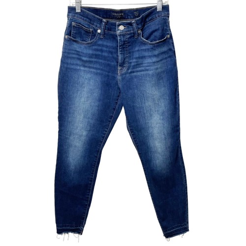 Lucky Brand Jeans AVA Skinny Women's Size 12 Mid Rise Blue Distressed Raw Hem