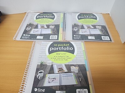 (3) C-Line Poly Portfolio Folder, Spiral Bound, Write-On Tabs, 10-Pocket, Clear