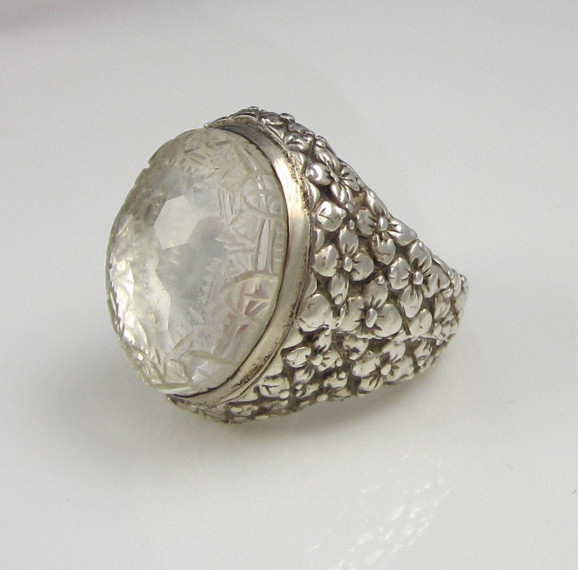 Stephen Dweck クォーツ リング US7 Stunning Signed Stephen Dweck Sterling Silver Carved Clear