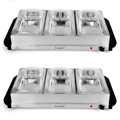 2 x Buffet Wärmer 300W Speiseheber Kochplatte 3 Fächer 2,5L verstellbare Temperatur
