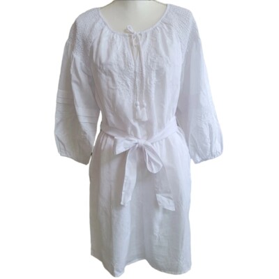 INC Sz Med White Cottagecore Dress Linen Blend Embroidered Gauze Tasseled  NWT | eBay